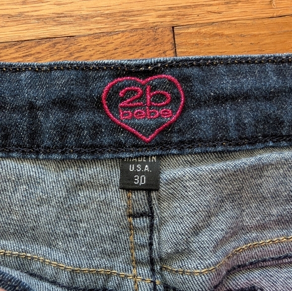 Bebe Gem Studded & Distressed Jean Shorts - Picture 3 of 5